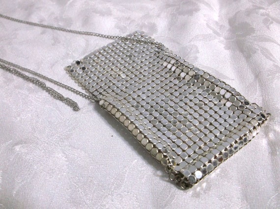 Whiting & Davis Silver Mesh Envelope Pouch Neckla… - image 5