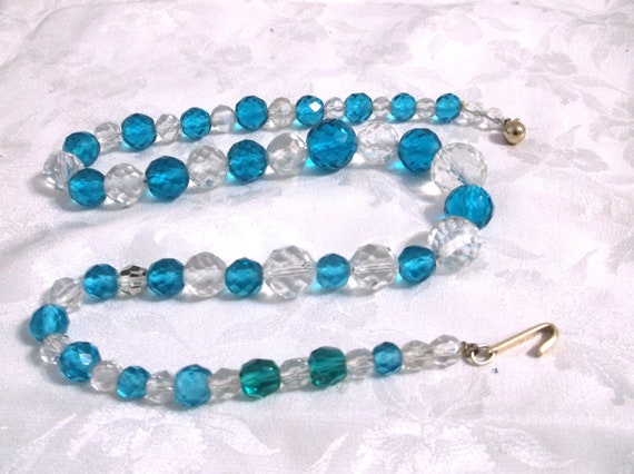 Made in Japan Blue and Clear Glass Bead Necklace - image 5