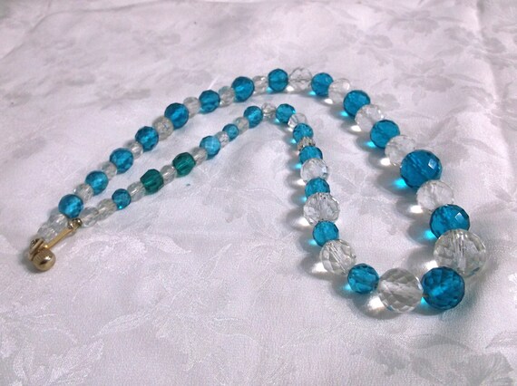 Made in Japan Blue and Clear Glass Bead Necklace - image 3