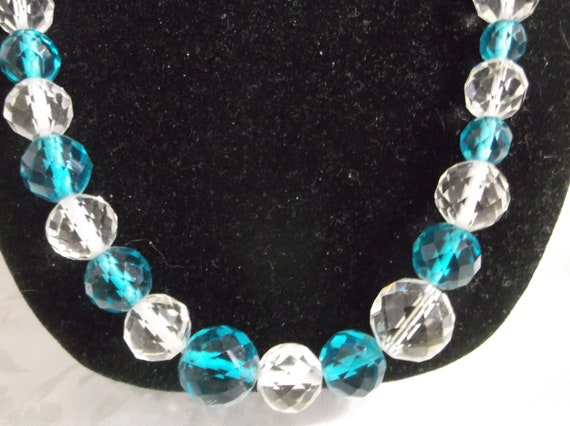 Made in Japan Blue and Clear Glass Bead Necklace - image 2