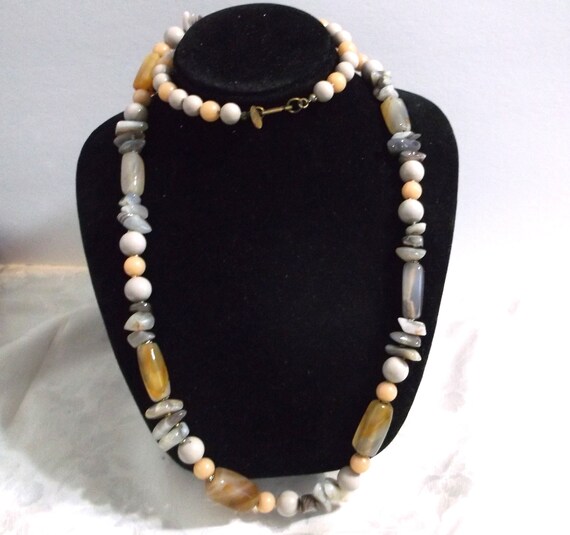 Miriam Haskell Polished Stone and Bead Necklace, … - image 1
