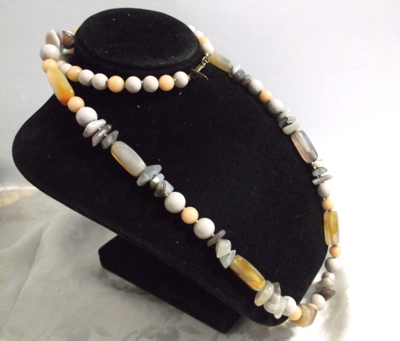 Miriam Haskell Polished Stone and Bead Necklace, … - image 2