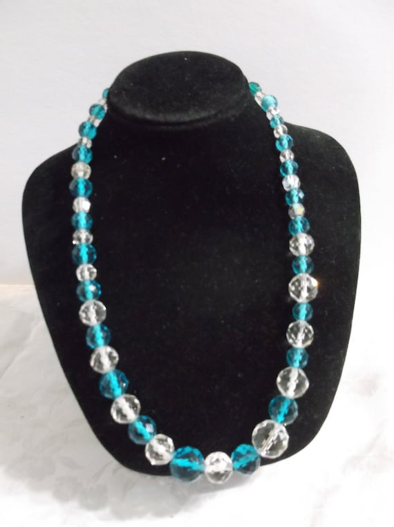 Made in Japan Blue and Clear Glass Bead Necklace - image 1