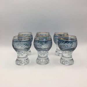 Vintage Drinking Engraved Glasses Set of Six Bohemian