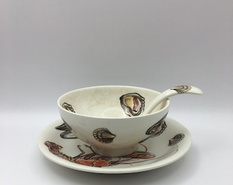 Rare Vintage Clarice cliffs Soup Bowl & Spoon Ceramics Royal Staffordshire Made in England 1930s