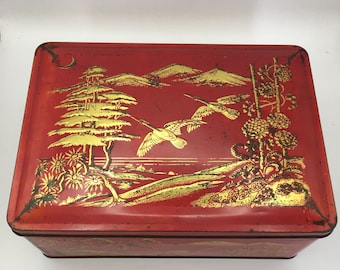 Vintage Huntley & Palmers Biscuit Tin, Cookie Tin, Oriental Tin, Old Tin, Storage Tin