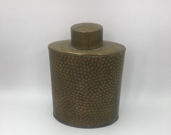 Vintage Brass Tea Caddy, Brass Storage Tin, Joseph Stanley & Sons Hammered Brass Arts and Crafts