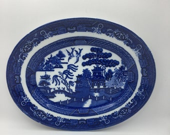 Vintage Small Meat Platter, Serving Plate, Old Willow Adderley Ware,meat plate Made in England