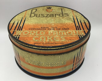 Lata de pastel Art Déco vintage, lata de pastel Buszards de Londres, lata de galletas, lata vieja, lata de almacenamiento