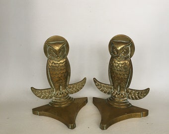 Antique Victorian Brass Owl Bookends Solid Brass ,Home Office , Library