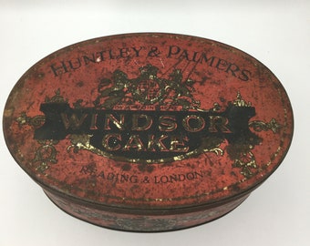 Vintage Huntley & Palmers cakeblik, Windsor cakeblik, oud blik, opslagblik