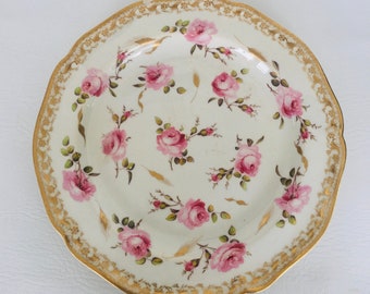 Antique Derby Porcelain 1805 Dinner Plate, Hand Painted Pink Roses Made in England