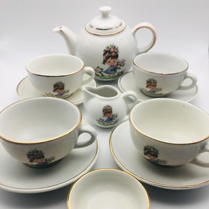 Juego de té de cerámica para muñecas vintage, juego de té para muñecas vintage, fabricado en Inglaterra, juego de té para niños, juego de té en miniatura, coleccionables, juego de simulación
