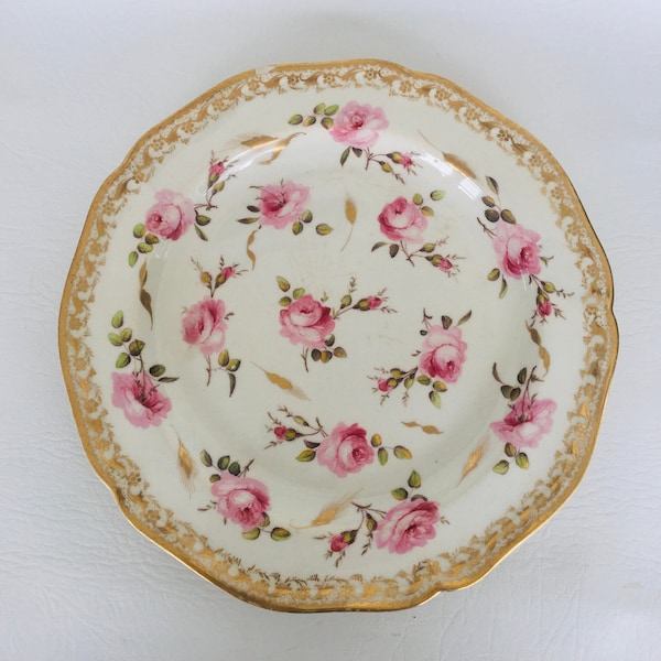 Antique Derby Porcelain 1805 Dinner Plate, Hand Painted Pink Roses Made in England