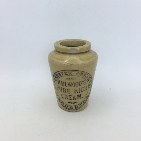 Antique Victorian Stoneware Pot, Manchester Creamery Cream Pot, Vintage Stoneware Jar, Advertising bottle, Earthenware Pot
