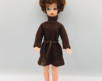 1960s Sindy Coffee Time Sweater Dress Outfit, Mocha Brown Knitted Fashion (Ref 12S61)