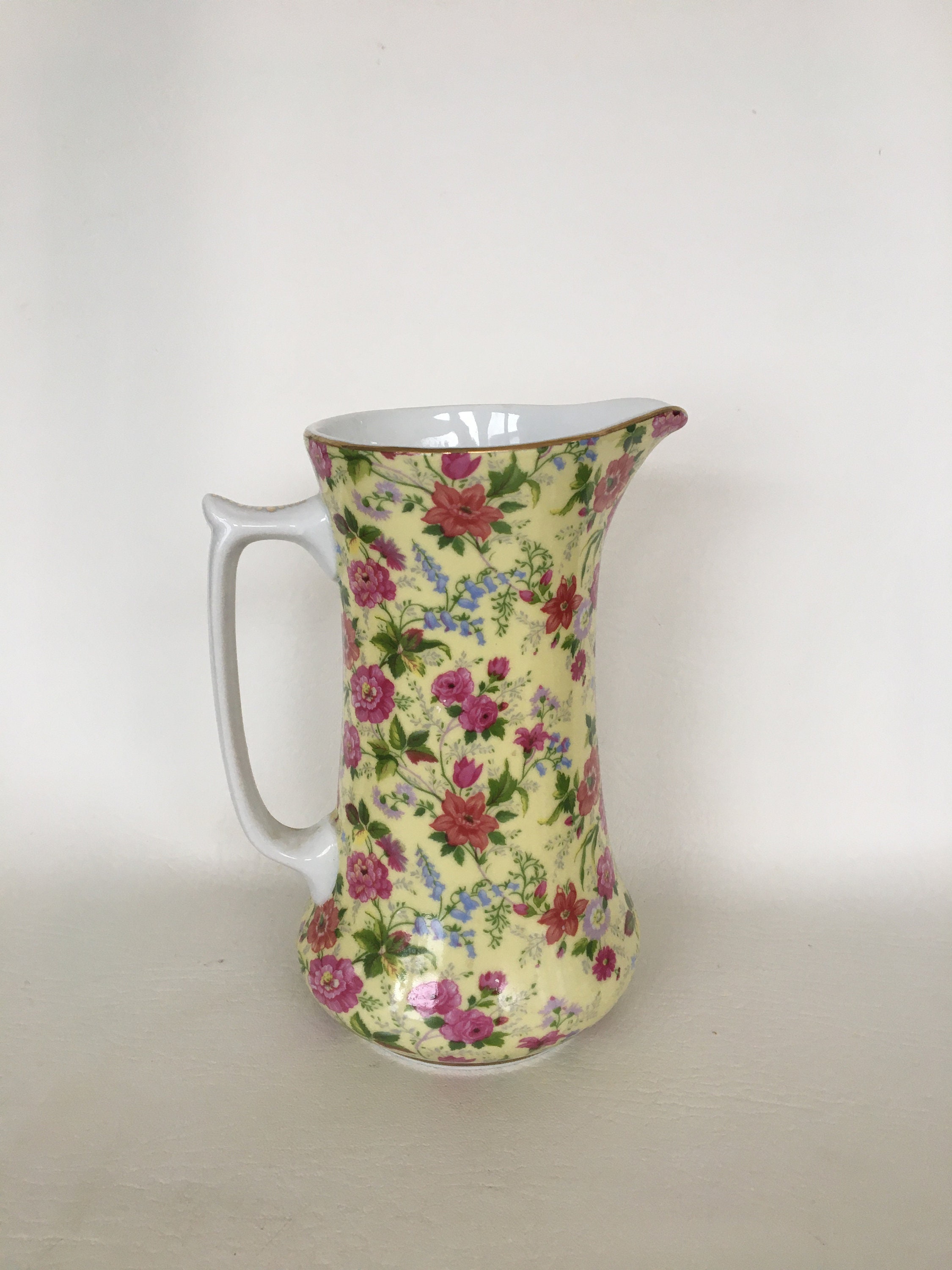 Vintage Floral Chintz Jug Pitcher Flower Vase Hand Painted Etsy