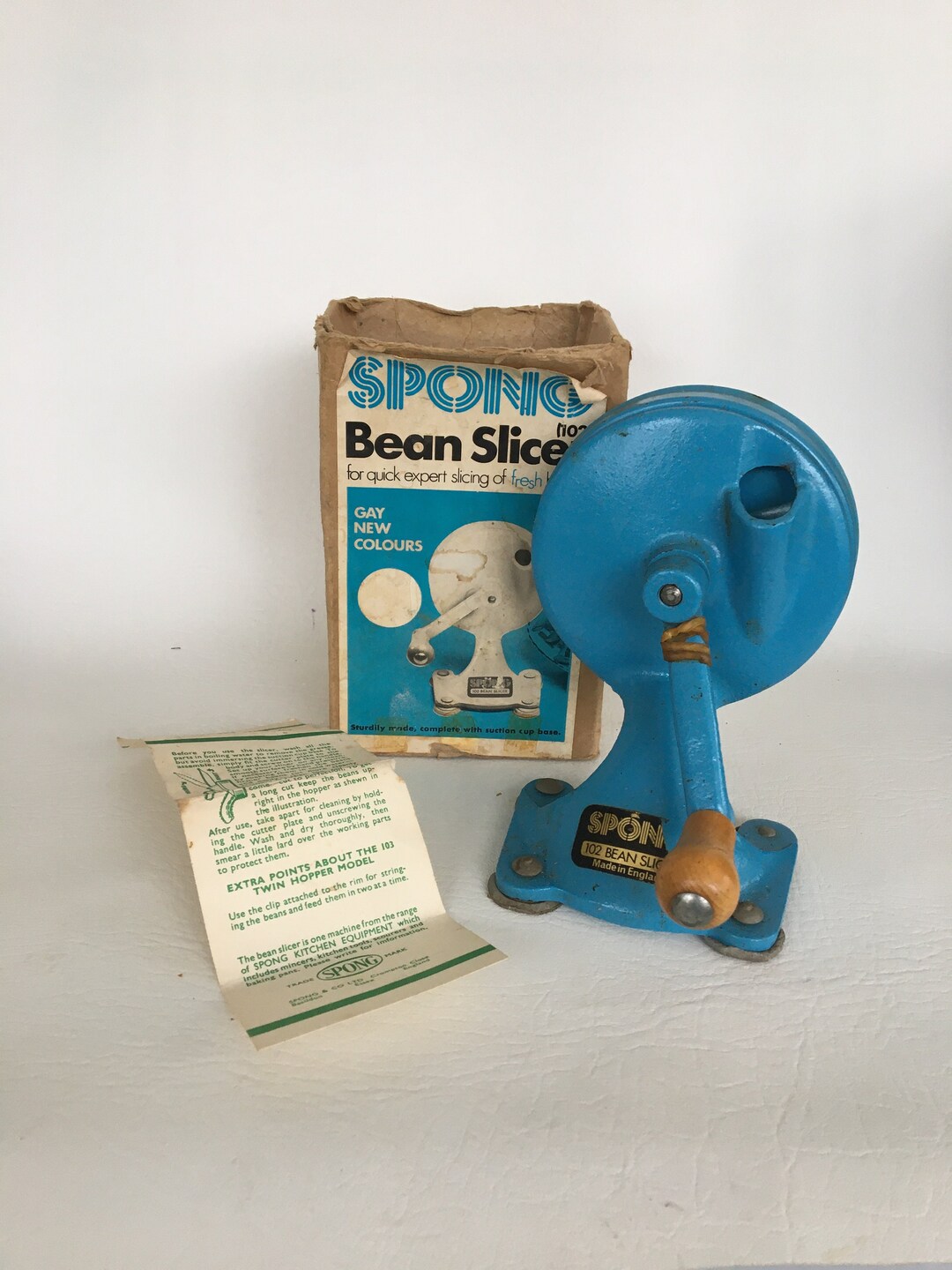 Vintage Spong Blue Bean Slicer With Original Box Made in Etsy