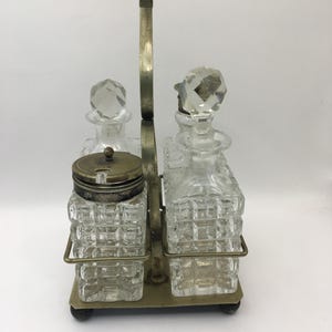Vintage Condiment Set, Crystal Cruet Set, Cut Glass Condiment Set E.Plate Sliver  Made in England
