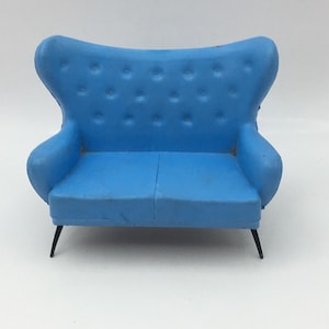 Vintage Dolls House Sofa  Tri-ang  Blue Sofa & Chair Wing Back Sofa,  Caroline’s House