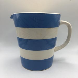 Vintage T.G Green Cornish Ware Measuring Jug, Pouring Jug  Blue & White Stripe Cornishware Cloverleaf