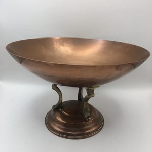 Vintage Linton Copper & Brass Pedestal bowl, Art Deco Fruit Bowl, Table Centre Piece