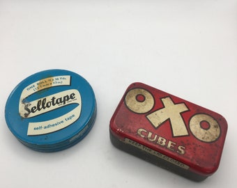 Cubes OXO vintage et boîtes de ruban adhésif, boîtes de collection des années 50-70