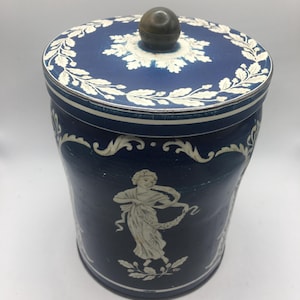 Vintage Teedose Wedgwood Style, Keksdose, alte Dose, Aufbewahrungsdose, circa 1890er - 1900er Jahre