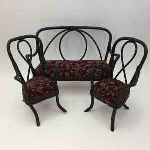 Antique Dolls House Furniture Arm Chairs & Sofa, Cane furniture, Germany Dolls house Larger Scale Rare and Highly collectible