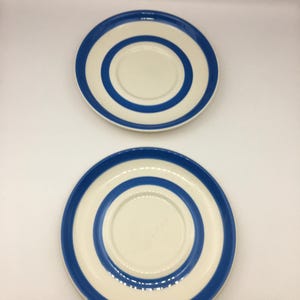 Vintage Cornish Ware Saucers: Blue & White Stripe, T.G. Green Pair