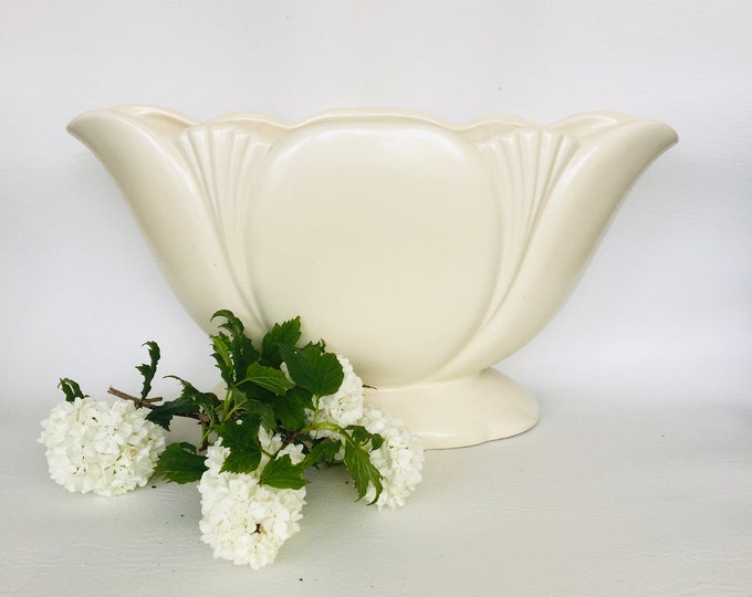 Vintage Art Deco Vase, Large White Mantle Vase, Dartmouth Devon Pottery, Flower Arranging