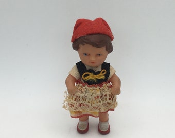 Vintage Ari German Rubber Doll, Costume Doll, Miniature Girl Doll, Dolls House People Collectible