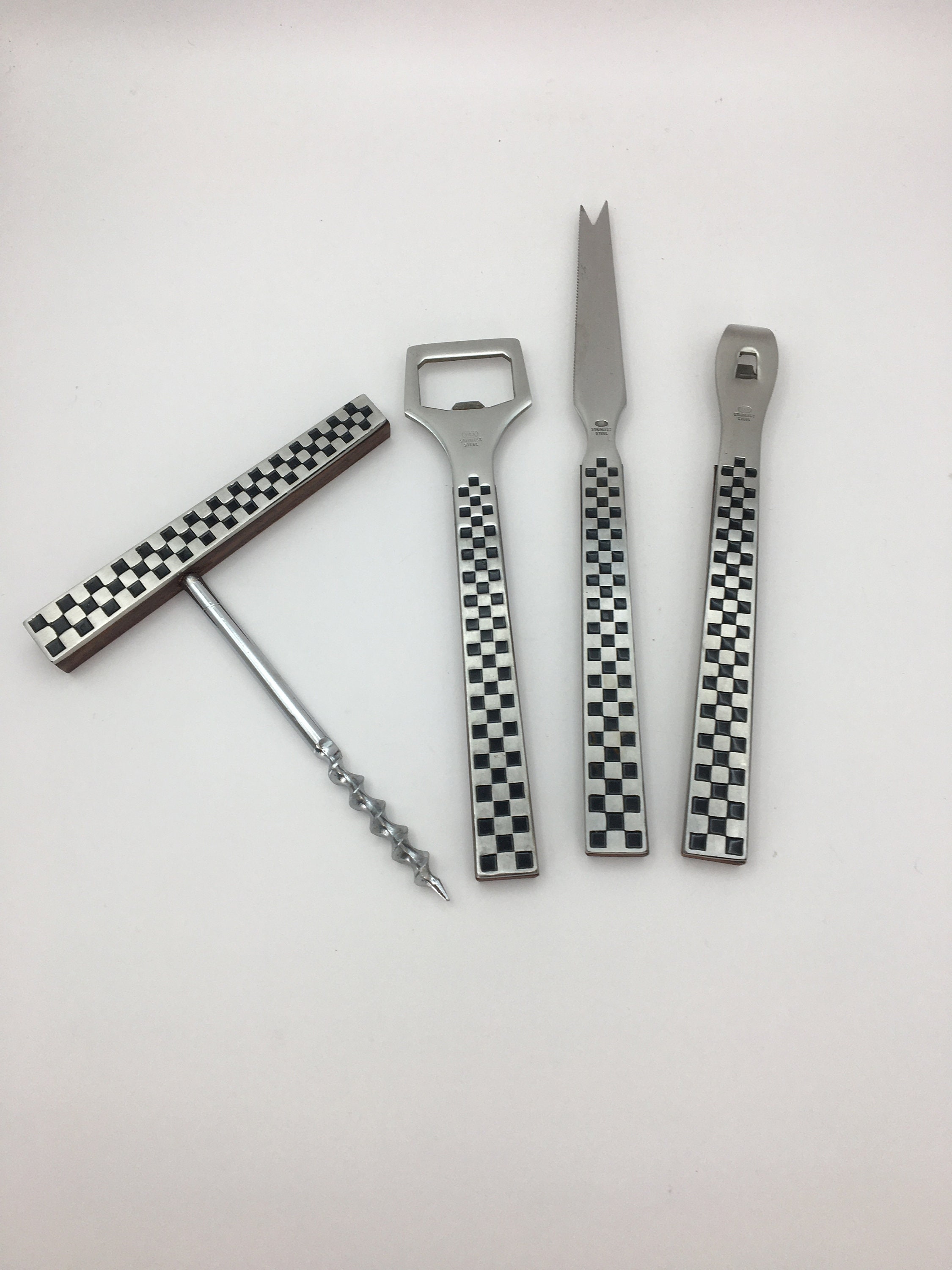 Vintage Bar Set 1960s Yax Japan, Stainless Steel Cork Screw Vintage Bar Set 1960s Yax Japan, Stainless Steel Cork Screw