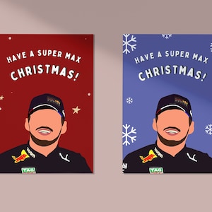 Max Verstappen Formule 1-kerstkaart afdrukbaar | 4 ontwerpen | F1 Kerstmis | Digitale kerstkaart | Rijd om te overleven | Redbull | Pérez