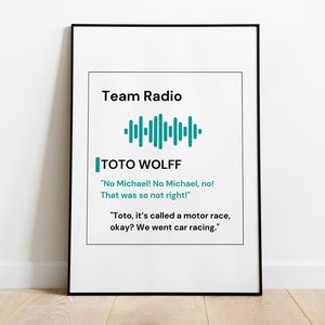 Toto Wolff Formula 1 Printable Wall Art | Mercedes | F1 radio message | Digital F1 Quote | F1 Poster| Drive to Survive | Lewis Hamilton