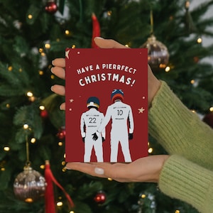 Cartão de Natal de Fórmula 1 Pierre Gasly e Yuki Tsunoda para impressão | 4 designs | Natal de F1 | Cartão de Natal digital | Dirija para sobreviver |