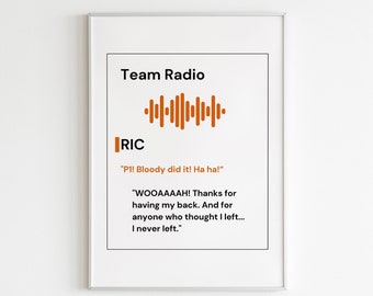 Daniel Ricciardo Formula 1 Printable Wall Art | McLaren | F1 driver radio message | Digital F1 Quote | F1 Poster| F1 Drivers | Monza F1 2021