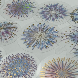 Azzurro, oro bellissimi fuochi d'artificio abbaglianti, adesivi luminosi, adesivi decorativi, splendidi adesivi fuochi d'artificio, adesivi per album
