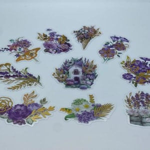 20/40 Transparent Lila Blumen Aufkleber, Scrapbook Aufkleber, Lila Vinyl Transparent Wasserdicht Set, Klare Blumen Laptop Aufkleber, Kartenhandwerk
