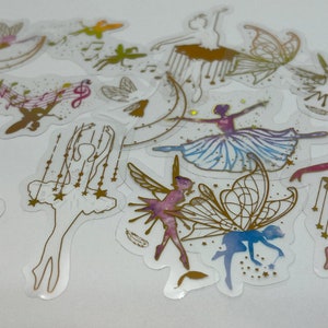 Transparente Ballett Aufkleber, Ballerina, Tänzerin Fee, Goldfolie tanzen Aufkleber für Laptop, Journal, Planer, Scrapbook, Umschlag Aufkleber