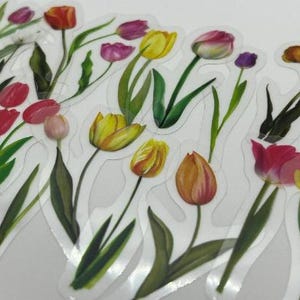 20/40 vinyl tulp bloem stickerpakket, waterdichte transparante bloem, helder bloemenboeket, bloemist bloemblaadje, dagboek ambacht, scrapbooking DIY