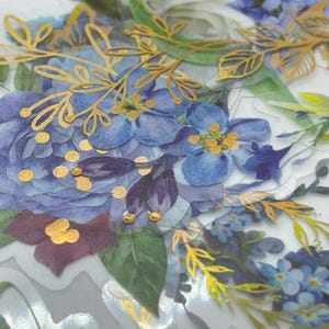 Adesivo trasparente a forma di fiore blu 20/40, adesivi per album, set riutilizzabile impermeabile, adesivi trasparenti floreali per laptop, forniture fai da te per biglietti