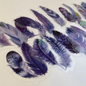 20/40 Transparent Purple Feather Sticker, Clear Transparent Feather Decal for Mirror, Bird Feather, Journal, Card,Scrapbook Project Material
