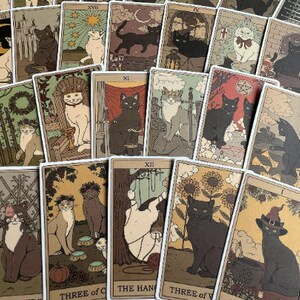 Conjunto de adesivos de cartas de tarô de gato pequeno, bruxa, astrologia, adesivos de divindade para laptops, telefones, garrafas de água, planejador diário scrapbook, presente mágico