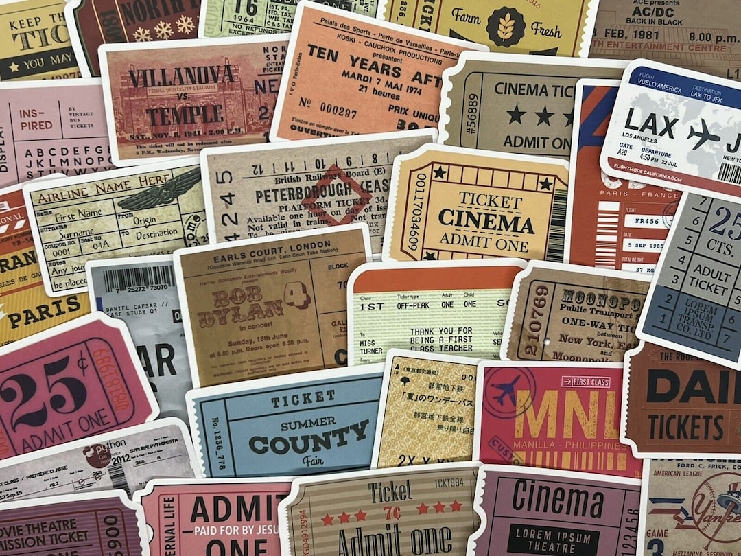 25/50 Small Ticket Stickers - Bus, Train, Cinema, Airline, Concert ...