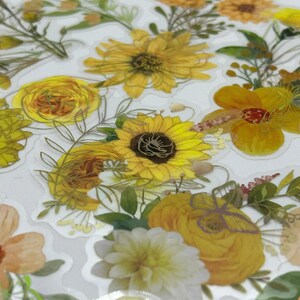 20/40 pegatina de PET de flores de verano amarillas transparentes con forro dorado y bronceador, pegatinas de flores amarillas transparentes, pegatina de caja de teléfono