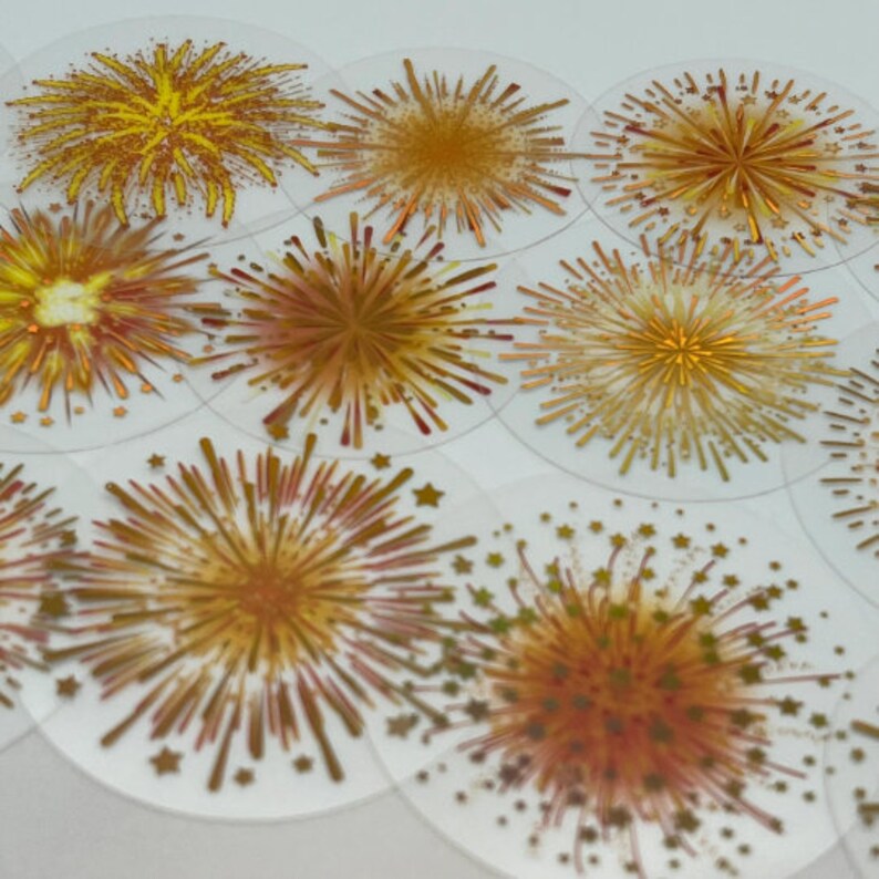 Splendid Sticker Orange, Gold Beautiful Dazzling Fireworks, Bright Stickers, Decorative ...
