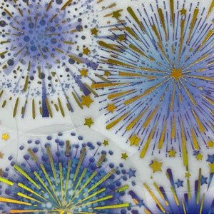 Fuochi d'artificio blu oro bellissimi e abbaglianti, adesivi luminosi, adesivi decorativi, splendidi adesivi per fuochi d'artificio, adesivi per album