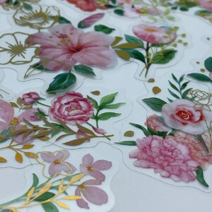 Adesivo trasparente con fiori rosa 20/40 - Adesivo impermeabile floreale rosato abbronzante dorato, Decalcomanie per laptop floreali dorate rosa, custodie per telefono