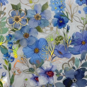 Conjunto de adesivos de flores azuis transparentes 20/40, adesivos de buquê de flores azuis transparentes, álbum de recortes, adesivos de diário de flores